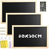 Amentalove 3 Stück Kreidetafel mit Holzrahmen 30 x 20 cm, A4 Kreidetafel zum Aufhängen mit 3 Schwamm 3 Haken, Blackboard Kinder, Klein Schiefertafel Aufhängen für Kinder, Restaurants, Schulen, Partys