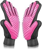 BYETOO Haustier Fellpflegehandschuh für Hunde, Katzen und Pferde, Katzenhandschuh für Deshedding, Baden und Massieren, Katzen Massagehandschuh mit 261 Spitzen für langes/Kurzes Haar, Rosa - 1 Paar