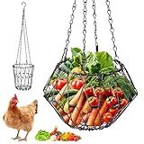 DEECOZY Hühner Gemüse Hängende Futterautomat, 16,5 Zoll Faltbar Hähnchen Futterautomat, Geflügel Obsthalter mit 4 Ketten zum Aufhängen, Futterspender, Gemüsehalter & Obstfeeder für Hühner, Hühner,Ente