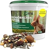 Orni Eichhörnchenfutter 1kg | Ganzjahresfutter Nüsse-Saaten Mischung mit Schale | Premium Wildtierfutter für Eichhörnchen, Futterstelle, Balkon, Garten, Futterhaus
