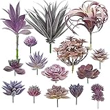 Woohome Künstliche Sukkulenten, lila, ungetopfte künstliche Sukkulenten, Sortiment in beflocktem Blau in verschiedenen Arten, für Geburtstag, Heimdekoration, Innenwand, Garten, DIY