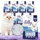 Silikat-Katzenstreu | 30,4L Satz | Hervorragende Geruchskontrolle, Staubfrei, Bakterienhemmend, Weich an den Pfoten, Extrem Saugfähig, Lang Anhaltende Frische, Silica | Silky Silikatstreu - 8er-Pack