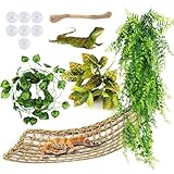 QUOZUO Gecko Lebensraum Dekor Hängematte Reptilien Hängepflanze Terrarium Zubehör Künstliche Pflanzen Kletterreben, Chamäleon Terrarium Deko für Eidechsen, Schlangen, Leguan