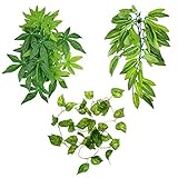 YUIP 3 Stück Set Künstliche Hängepflanzen Gefälschte Seide, Efeublätter für die Wand Veranda Gartenzaun Dekoration, Reptilien Terrarium Aquarium Terrarium Habitat Box Käfig Ornamente