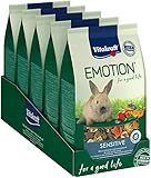 Vitakraft Emotion Sensitive Select, Kaninchenfutter, mit Gemüse und Gräsern, unterstützt den Zahnabrieb, niedriger Energiegehalt, ohne Zuckerzusatz (5x 600g)