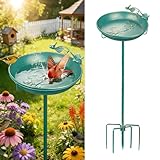 Mellbree Stehende Vogeltränke, Großes Vogelbad mit Sitzstange, Multifunktional für Garten, Metall Vogeltränke in Seeblau mit Goldverzierung – lockt zahlreiche Vogelarten an. (30cm)