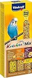 Vitakraft Kräcker Mix, Vogelsnack, für Wellensittiche, Knabberstangen, mit Ei und Grassamen, mit Aprikose und Feige, mit Honig und Sesam, ohne Zusatz von Zucker (1x 3 Stück)