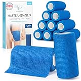 Health Press Selbstklebender Verband – 12 Bandagen Rollen (10cm x 4,5m) – Pflaster Rolle Verbandsmaterial – Elastische Bandage – Haftbandage selbstklebend (Blau, 12 Rollen)