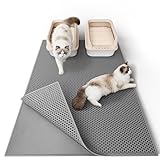 Garoopion Katzenklo Matte, 90x76cm Eva Katzenstreu Matte, Waben Katzenmatte katzenklo, Doppelte Schichte, Grau,1 Seite Verbunden