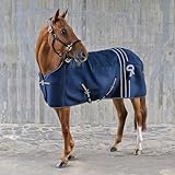 SUNRIDE Stalldecke 50g für Pferde - mit Fleece - geeignet als Unterdecke - extrem atmungsaktiv - abnehmbare Bauchgurte (blau, 145 cm)