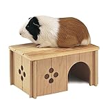 Ferplast Holzhaus für Kaninchen, Meerschweinchen & Hamster SIN 4645, Kleintierhaus aus FSC®-zertifiziertem Holz, Belüftungsfenster, Werkzeuglose Montage, 26 x 17,3 x H 13 cm, Größe M