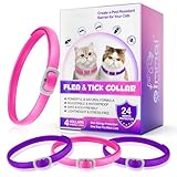 Zecken‑Flohhalsband Katze – 24 Monate Schutz, verstellbares Katzen Halsband, hautfreundliches flohhalsband Katze, wasserdichtes zeckenhalsband für Katzen (Rosa + Lila, 4 Stück)
