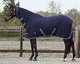 QHP Fleecedecke Abschwitzdecke Basic mit Halsteil Kreuzgurte blau + schwarz (105 cm, Blau)