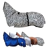 RL24 - Ekzemerdecke mit Halsteil & Bauchlatz – Fliegendecke z. Schutz vor Insekten – feinmaschiges Gewebe, doppelter Frontverschluss & Beinschnüre – Pferdedecke in Schwarz/Weiß – 135cm