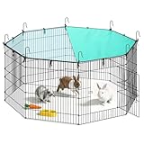 SONGMICS Kleintiergehege, Freilaufgehege mit Abdeckung, Gehege, atmungsaktiv, Sonnenschutz, für Kaninchen, Meerschweinchen, 8 Gitterplatten, 138 x 138 x 60 cm, tintenschwarz LPI020BH01