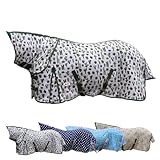 RL24 - Fliegendecke mit Halsteil & Kreuzgurt Design Kaktus – Ekzemerdecke mit verstellbaren Kreuzgurten & Schweiflatz – Decke zum Schutz vor Insekten – Outdoor-Pferdedecke – 145 cm