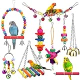 Vogelspielzeug für Sittiche, mit bunter Leiter, Hängematte, Vogelkäfig, Ständer, Kauspielzeug, hängende Glocke für Sittiche, Nymphensittiche