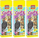 Riga - Sticky mit Früchten für Großsittiche - Gebackene Sticks - Mischung aus Körnern, Getreide und Früchten, darunter Apfel und Rosine - Schachtel mit 2 Sticky Sticks, 140 g (3er Pack)