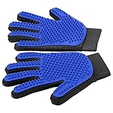 Haustierpflege-Handschuhe 1 Paar (Blau) – Fellpflegehandschuh Tierhaarentferner mit 255 Silikonspitzen, 5-Finger Massagehandschuh, für Hunde & Katzen (Langhaar/Kurzhaar), auch fürs Baden, waschbar