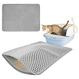 Katzenklo Matte Katzenklo Unterleger, Katzenstreu Matte, 59,5 x 44,5 cm Katzenstreumatte Katzenklo, EVA Doppelte Schichte Katzenmatte Katzenklo Teppich Katzenklo Unterlage für Katzentoilette(Grau)