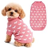 Hundepullover Herz Hundepulli Valentinstag Pullover Hund Katzenpullover Rosa Gestricktes Hunde Pullover Warme Hundekleidung für Kleine und Mittelgroße Hunde S