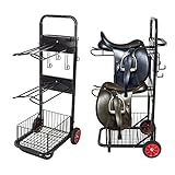 DEMA Sattelwagen Ascot - Sattelcaddy, Sattelhalter, Pferdesattelwagen - Für 2 Sättel, Klappbar, Stabil - Mit Ablage für Zubehör, Stall, Turnier, Reitsport