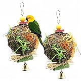 TFLPUO 2 Stück Vogelspielzeug, Budgies Toys Natural Rattan Ball Vogelkäfig Hängen Spielzeug Vogel Käfig Zubehör für Wellensittich Papageien (20 * 10cm)