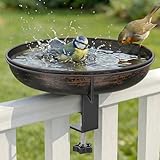 WELDUN Vogeltränke hängend für Balkongeländer, Φ26CM Metall Vogelbad Balkon, Große Kapazität Antike Vogelbad Garten für Wildvögel, Winterfest Futter Wasserschale, Vintage Bronze