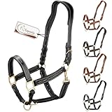 Esposita anatomisches Lederhalfter Deluxe Halfter aus Leder für Pferde Stallhalfter Pferdehalfter - Schwarz XFull