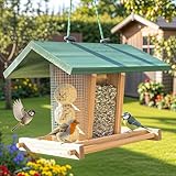 zooprinz Vogelhaus zum aufhängen – Vogelfutterspender mit stabilen Sitzstangen und Schutz-Dach für Wildvögel – witterungsbeständig und langlebig – Mit Seil