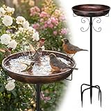 Vogeltränke Stehend,Vogelbad für Draußen Garten auf Stab,35In Vintage Metall Vogelbecken, Vogelbad frostsicher aus Gusseisen,Vogelbecken Wassertränke für Wildvögel, Winterfest Futter Wasserschale
