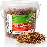 UGF - Universal Schildkröten Futter Mix - 90g im 500 Milliliter Eimer, Ausgewogenes Schildkrötenfutter, Gammarus, Seidenraupen, Mehlwürmer, Garnelen und getrockneter Fisch, Wasserschildkröten Futter