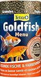 Tetra Goldfish Menu - 4in1 Fischfutter-Mix mit Crisps, Flocken, Granulat und Daphnien für alle Goldfische und andere Kaltwasserfische, 250 ml Dose