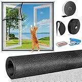 Fenster Fliegengitter Katzensicher, Fliegengitter für Fenster, Ohne Bohren Zuschneidbar Insektenschutz Fenster, Einfache Installation, Fensterschutz Katze für Alle Fenster Dachfenster(100X130CM)