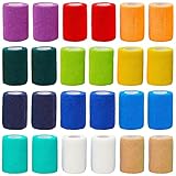 Selbsthaftende Bandage von Juvale (24 Rollen) - Für Erste Hilfe, Sportverletzungen - Luftdurchlässig - Zur Unterstützung von Muskeln, Bändern, Gelenken - 12 Farben - Je 7,6 cm x 5 Meter