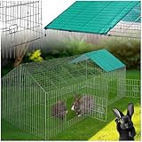 tectake® Freilaufgehege Kaninchen, Hasenstall draußen, Meerschweinchen Käfig, Laufgitter mit Sonnenschutz, Hasenkäfig, Steckzaun, Kleintierkäfig, Meerschweinchen Gehege, 180 x 75 x 75 cm - grün