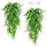 QUOZUO Hängepflanze Terrarium Zubehör, 2pack Künstliche hängende Pflanzen Reptilien Tank Lebensraum Dekorationen, Künstliche Hängepflanze für Bartdrachen, Eidechsen, Geckos, Schlange, Haustiere