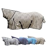 RL24 - Fliegendecke mit Halsteil & Kreuzgurt Design Leopard – Ekzemerdecke mit verstellbaren Kreuzgurten & Schweiflatz – Decke zum Schutz vor Insekten – Outdoor-Pferdedecke – 135 cm