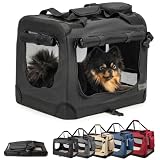 lionto Hundetransportbox faltbar für Reise & Auto, 50x34x36 cm, stabile Transportbox mit Tragegriffen & Decke für Katzen & Hunde bis 10 kg, robuste Hundebox aus Stoff für klein & groß, schwarz
