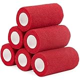 Haftbandage Verband Selbstklebender 10cm x 4,5m, 6 Rollen Fixierbinde Selbsthaftend Kohäsive Bandage für Erste Hilfe Dog Tierarztwickelband Sport Elastische Binde für Handgelenk, Füße (Rot)