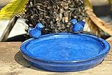 Kunert-Keramik Vogeltränke mit Zwei kleinen Vögelchen,rund,blau glasiert,30cm