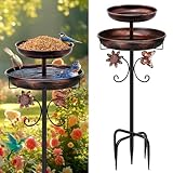 Mngren Vogeltränke Stehend,Vogelbad für Draußen Garten,2 In 1 Metall Vogelbecken Schüssel Wassertränke für Vögel, Antike Vogeltränke Winterfest Futter Wasserschale (Antike Bronze)