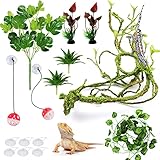 PietyPet Hängepflanze Terrarium Zubehör, kunstpflanze hängend, Künstliche Pflanzen Bartagame Reptilien Terrarium Kletterreben Blätter, Chamäleon Terrarium Deko für Eidechsen, Schlangen