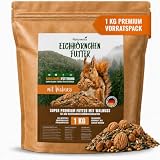 Natuverra Eichhörnchenfutter 1 kg – Premium Vorratspack mit Walnüssen, für Eichhörnchen & Streifenhörnchen I Ganzjahres-Futter Eichhörnchen, Streifenhörnchen Futter mit Walnüssen in Schale