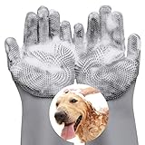 VavoPaw Weiche und magische Fellpflege-Handschuhe für Haustiere, effektiver Entwirrungshandschuh für Hunde und Katzen mit langem und kurzem Fell, Shampoo-Handschuhe für die Badewanne – Grau