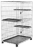 Amazon Basics Langlebig, biegsam Großer Katzenkäfig mit 3 Ebenen, Schwarz, L 91 x B 57 x H 129 cm