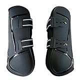 Tenlacum Equestrian Sports Gamaschen für Pferde, Pony, Springstiefel, Vorderbein, Schutzausrüstung, stoßdämpfendes Material und atmungsaktiv, Größe L (vorne schwarz)