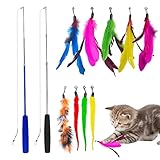 Fousenuk Katzenangel Stabil mit Federn, 12er Packung Katzenspielzeug Intelligenz, Cat Toy, die Katzenangelstange Ist 31cm Lang Kann auf 83cm Verlängert Werden, Federspielzeug für, Beschäftigung
