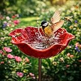 Gartenstecker aus Metall,Futterstation Vögel Handgefertigt Blumenform Vogeltränke Winterfest Insektentränke Bienentränke Gartenfiguren & Gartenstatuen Gartendeko für Draußen (A)