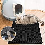 EINFEBEN Katzenklo Matte Waben Design Katzenstreu Matte 78 * 60 cm Doppelte Schichte Entwurf Bienenwabe faltbar wasserdichte Leicht zu reinigende Schwarz